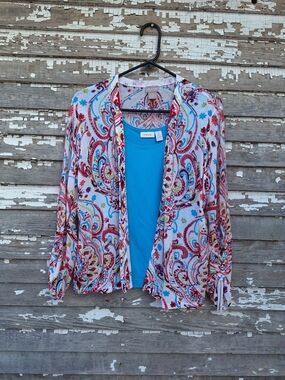 Chico's Turquoise Tank with Multicolor Paisley Cardigan Size Large